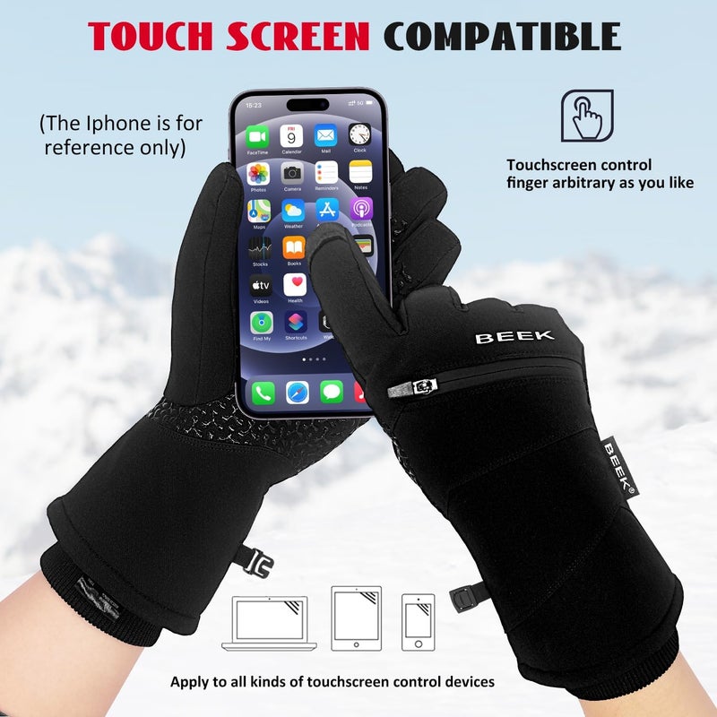 BEEK Waterproof Winter Gloves, Touchscreen Warm Gloves, Anti-Slip Cold Weather Gloves for Men and Women, Windproof Insulated Gloves for Cycling, Skiing, Running, Hiking, Driving and Motorcycle - Image 4